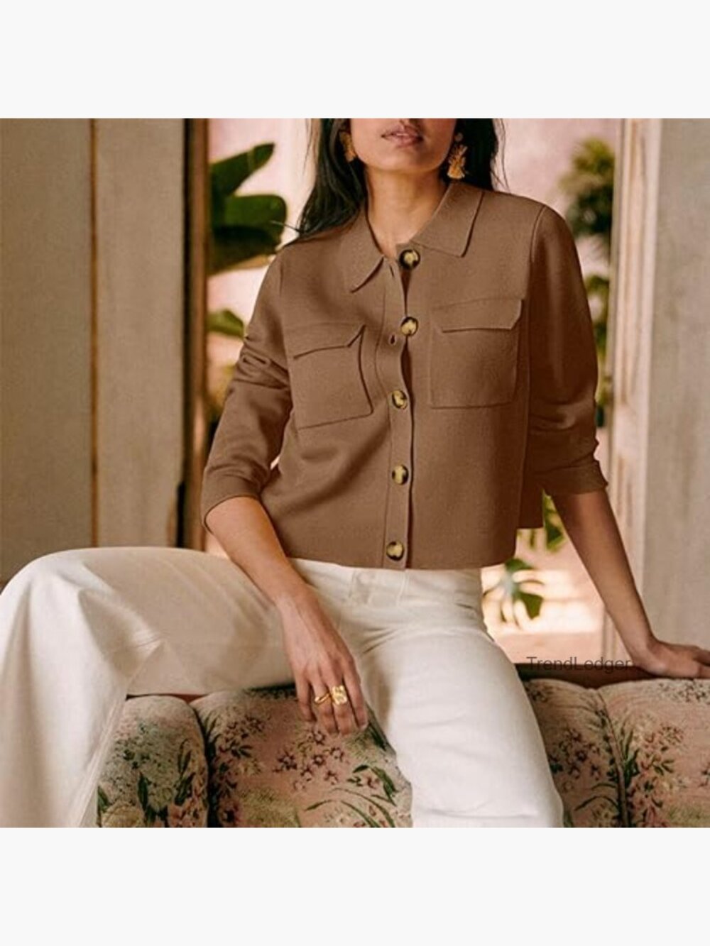 Cropped Merino Wool Cardigan Jacket with Pockets - Picture 3 of 6